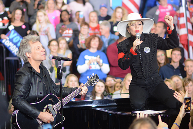 Jon Bon Jovi and Lady Gaga perform at Hillary Clinton's midnight rally in Reynolds Coliseum the night before Tuesday, Nov. 8. Both artists performed, and spoke about why they supported Clinton's campaign. They emphasized the importance of the 2016 election and getting out the vote.