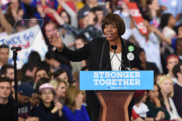 Linda Coleman, the Democratic candidate for leuitenant governor, speaks before a crowd of more than 5,500 people in Reynolds Coliseum during Hillary Clinton's midnight rally. Roy Cooper and Dan Blue III also spoke before Clinton took the stage.