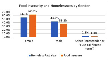 Food insecurity and homelessness by gender graph