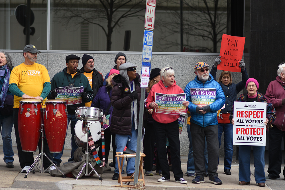 Unitarian Universalist perform at the Moral March on Raleigh on Saturday, Feb. 9, 2019. The group centers around the idea of inclusion for all religions, nationalities, and sexual orientations. 