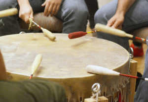 close-up of drum during Native American drum circle