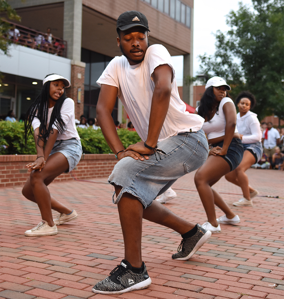 Members of Dance Visions perform at Back 2 School Jam on Harris Field, Wednesday, Aug. 22. The Back 2 School Jam is an annual event sponsored by the Black Students Board.